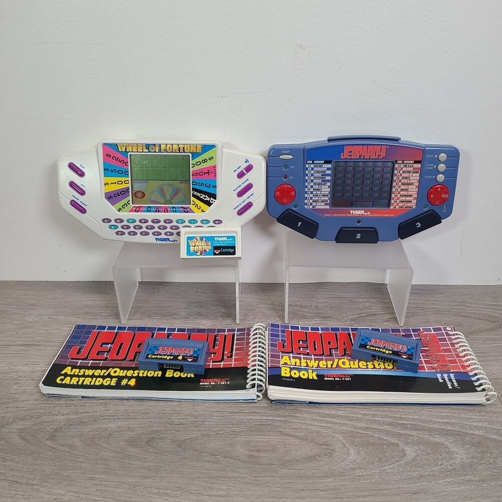Tiger 1995 Wheel Of Fortune & Jeopardy Handheld Games Cartridges Bundle Works